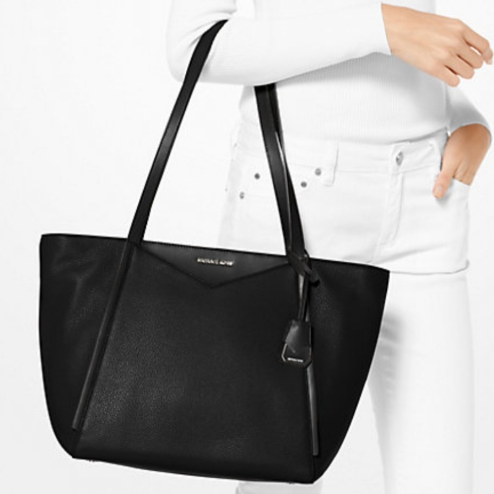MICHAEL Michael Kors Whitney Large Black Leather Pebbled Tote Bag
